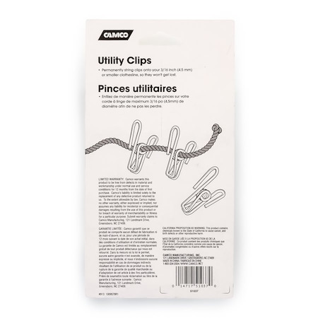 Camco UTILITY CLIPS, BILINGUAL, PK 8 51037